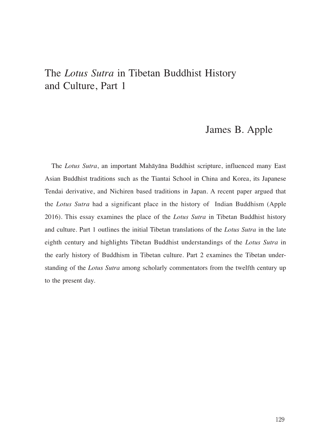 The Lotus Sutra in Tibetan Buddhist History and Culture, Part 1 James B