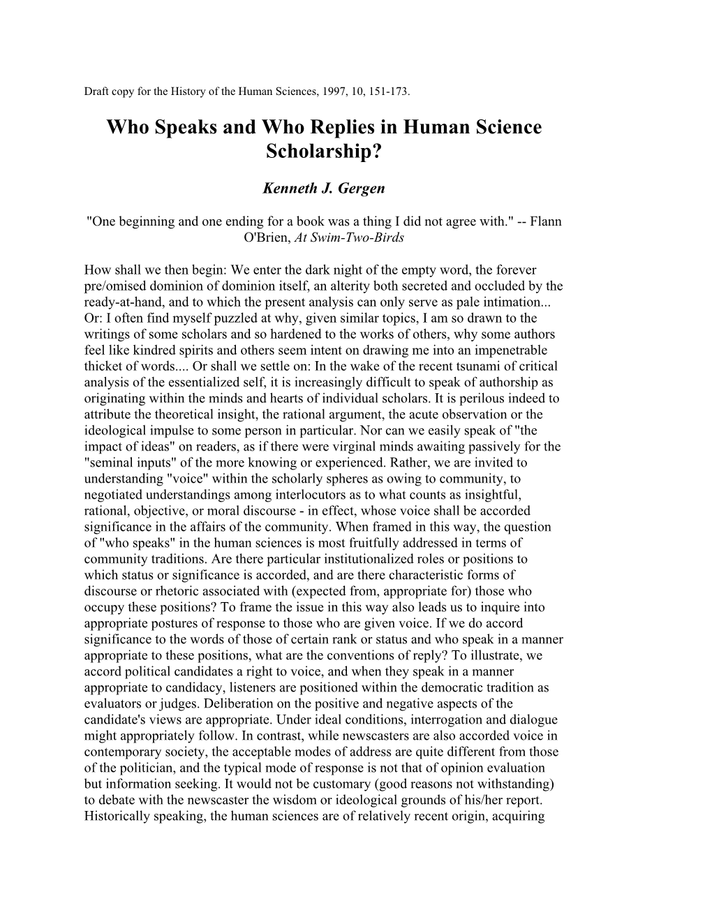 Who Speaks and Who Replies in Human Science Scholarship? [Pdf]