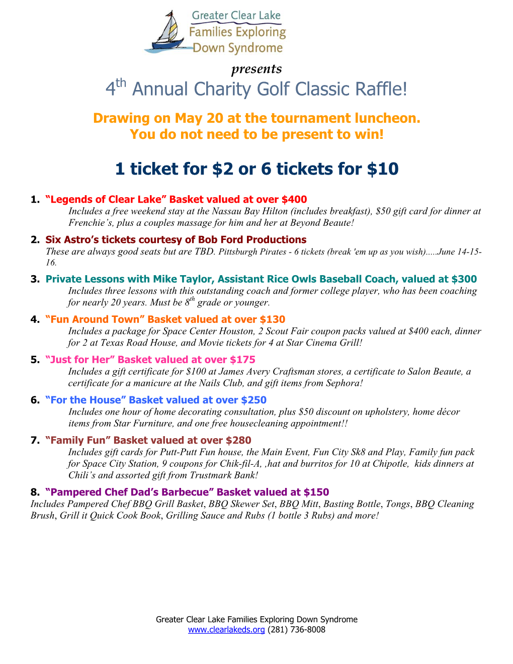 4Th Annual Charity Golf Classic Raffle!