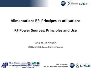 Principes Et Utilisations RF Power Sources: Principles And