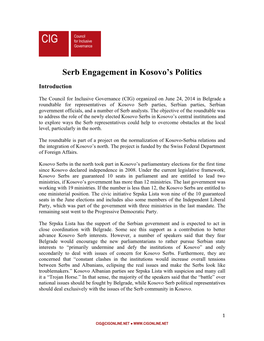 Serb Engagement in Kosovo's Politics
