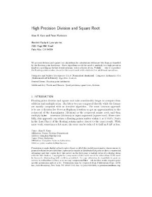 High Precision Division and Square Root