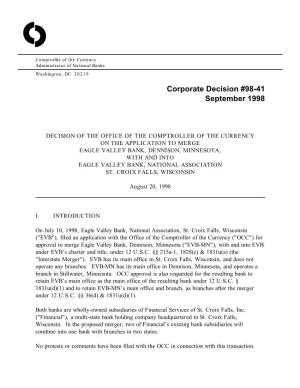 Corporate Decision #98-41 September 1998