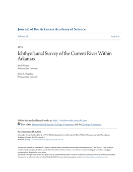 Ichthyofaunal Survey of the Current River Within Arkansas Joe F