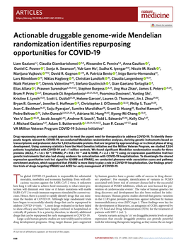 Actionable Druggable Genome-Wide Mendelian Randomization Identifies Repurposing Opportunities for COVID-19