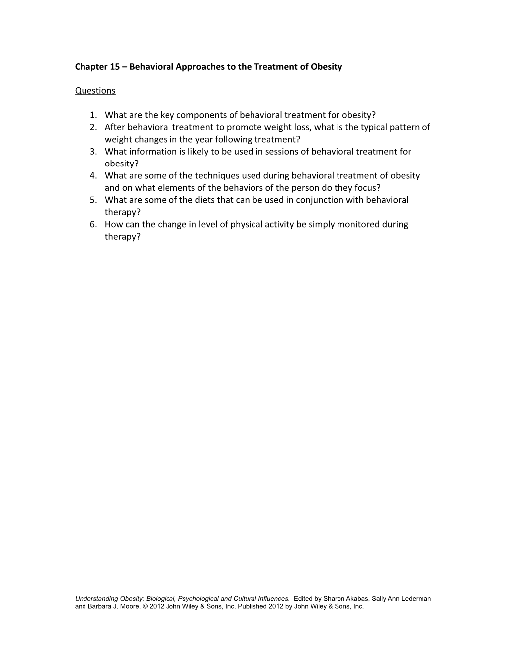 Chapter 15 Behavioral Approaches to the Treatment of Obesity