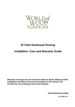 EZ Click Hardwood Flooring Installation, Care and Warranty Guide