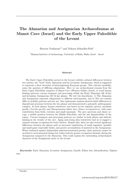 The Ahmarian and Aurignacian Archaeofaunas at Manot Cave (Israel) and the Early Upper Paleolithic of the Levant