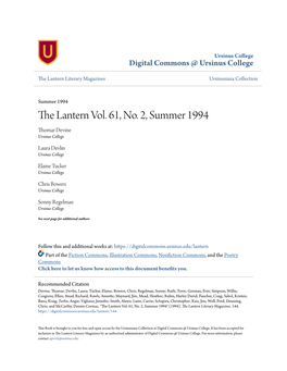 The Lantern Vol. 61, No. 2, Summer 1994 Thomar Devine Ursinus College