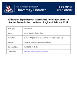 Efficacy of Experimental Insecticides for Insect Control in Cotton Grown in the Low Desert Region of Arizona, 1997