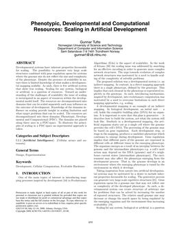 Phenotypic, Developmental and Computational Resources: Scaling in Artiﬁcial Development