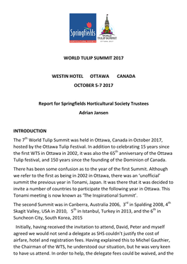 World Tulip Summit 2017 Westin Hotel Ottawa