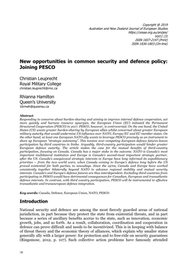 New Opportunities in Common Security and Defence Policy: Joining PESCO