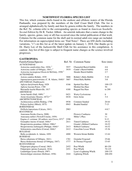 1 NORTHWEST FLORIDA SPECIES LIST This List, Which Contains Shells Found in the Onshore and Offshore Waters of the Florida Panhan