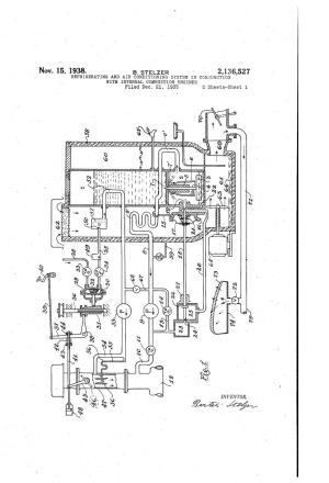Nov. 15, 1938. B. Stelzer 2,136,527 REFRIGERATING and AIR CONDITIONING SYSTEM in CONJUNCTION with INTERNAL COMBUSTION ENGINES Filed Dec