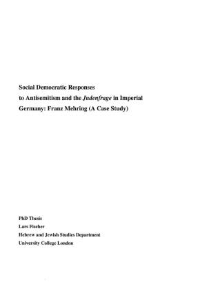 Social Democratic Responses to Antisemitism and The'judenfrage'in