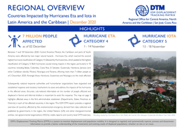 DTM Regional Overview— Countries Impacted by Hurricanes Eta And