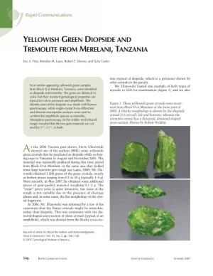 Yellowish Green Diopside and Tremolite from Merelani, Tanzania