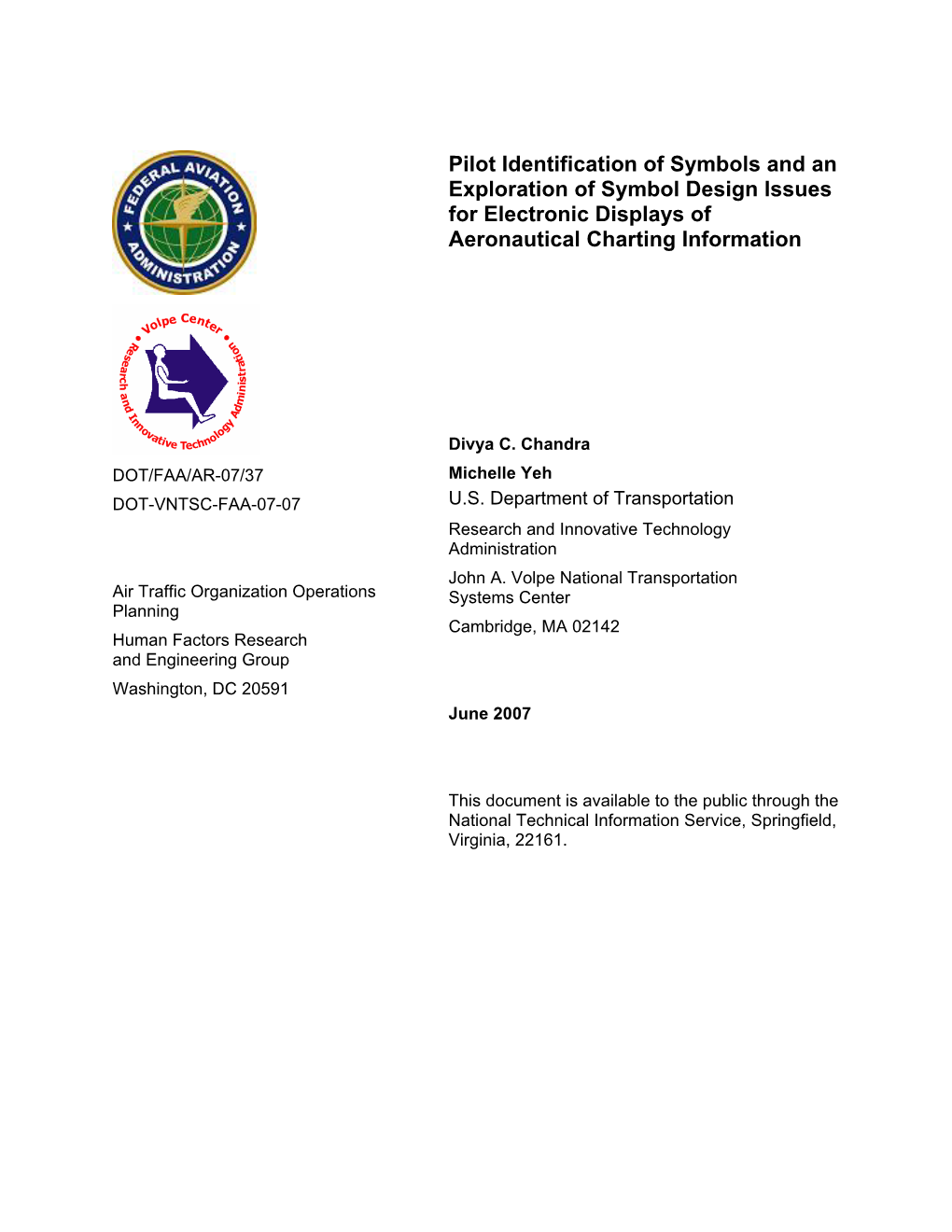 Pilot Identification of Symbols and an Exploration of Symbol Design Issues for Electronic Displays of Aeronautical Charting Information