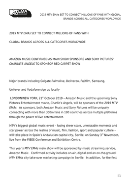 2019 MTV Emas SET to CONNECT MILLIONS of FANS with GLOBAL BRANDS ACROSS ALL CATEGORIES WORLDWIDE