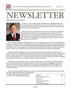 March 2015 Newsletter Presidential Message