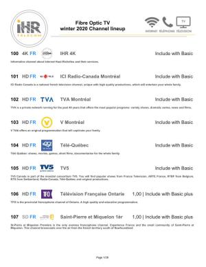 Fibre Optic TV Winter 2020 Channel Lineup