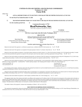 Realnetworks, Inc. (Exact Name of Registrant As Specified in Its Charter) Washington 91-1628146 (State of Incorporation) (I.R.S
