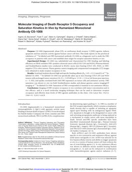 Molecular Imaging of Death Receptor 5 Occupancy and Saturation Kinetics in Vivo by Humanized Monoclonal Antibody CS-1008