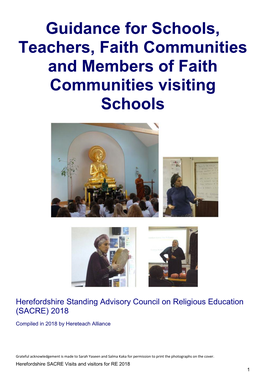 Guidance for Schools, Teachers, Faith Communities and Members of Faith Communities Visiting