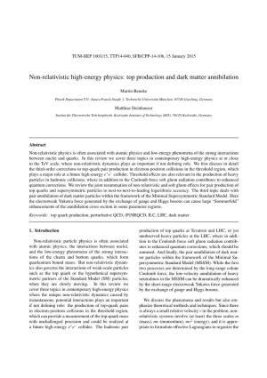 Non-Relativistic High-Energy Physics: Top Production and Dark Matter Annihilation