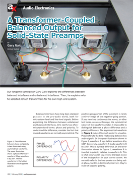 A Transformer-Coupled Balanced Output for Solid-State Preamps