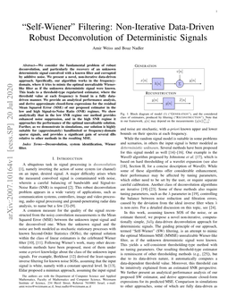 “Self-Wiener” Filtering: Non-Iterative Data-Driven Robust Deconvolution of Deterministic Signals Amir Weiss and Boaz Nadler