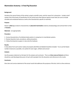 Mammalian Anatomy: a Fetal Pig Dissection