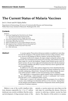 The Current Status of Malaria Vaccines