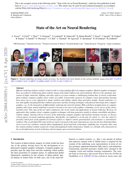 State of the Art on Neural Rendering", Which Has Been Published in ﬁnal Form At