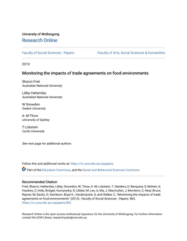 Monitoring the Impacts of Trade Agreements on Food Environments