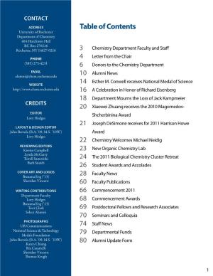 Table of Contents University of Rochester Department of Chemistry 404 Hutchison Hall RC Box 270216 Chemistry Department Faculty and Staff Rochester, NY 14627-0216 3