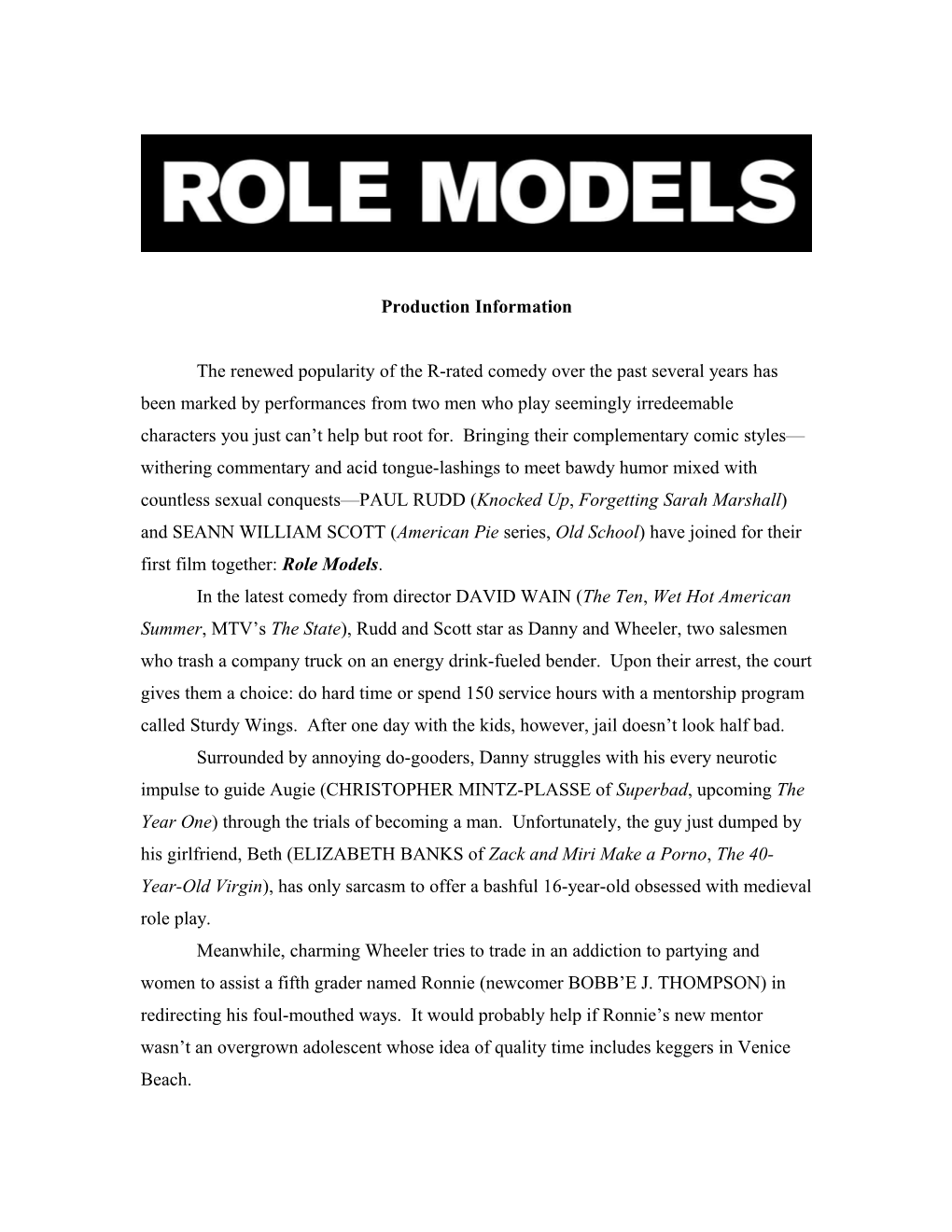 Role Models Production Information 30