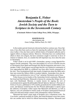 Benjamin E. Fisher Amsterdam's People of the Book: Jewish Society and the Turn to Scripture in the Seventeenth Century