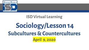 Sociology/Lesson 14 Subcultures & Countercultures April 9, 2020
