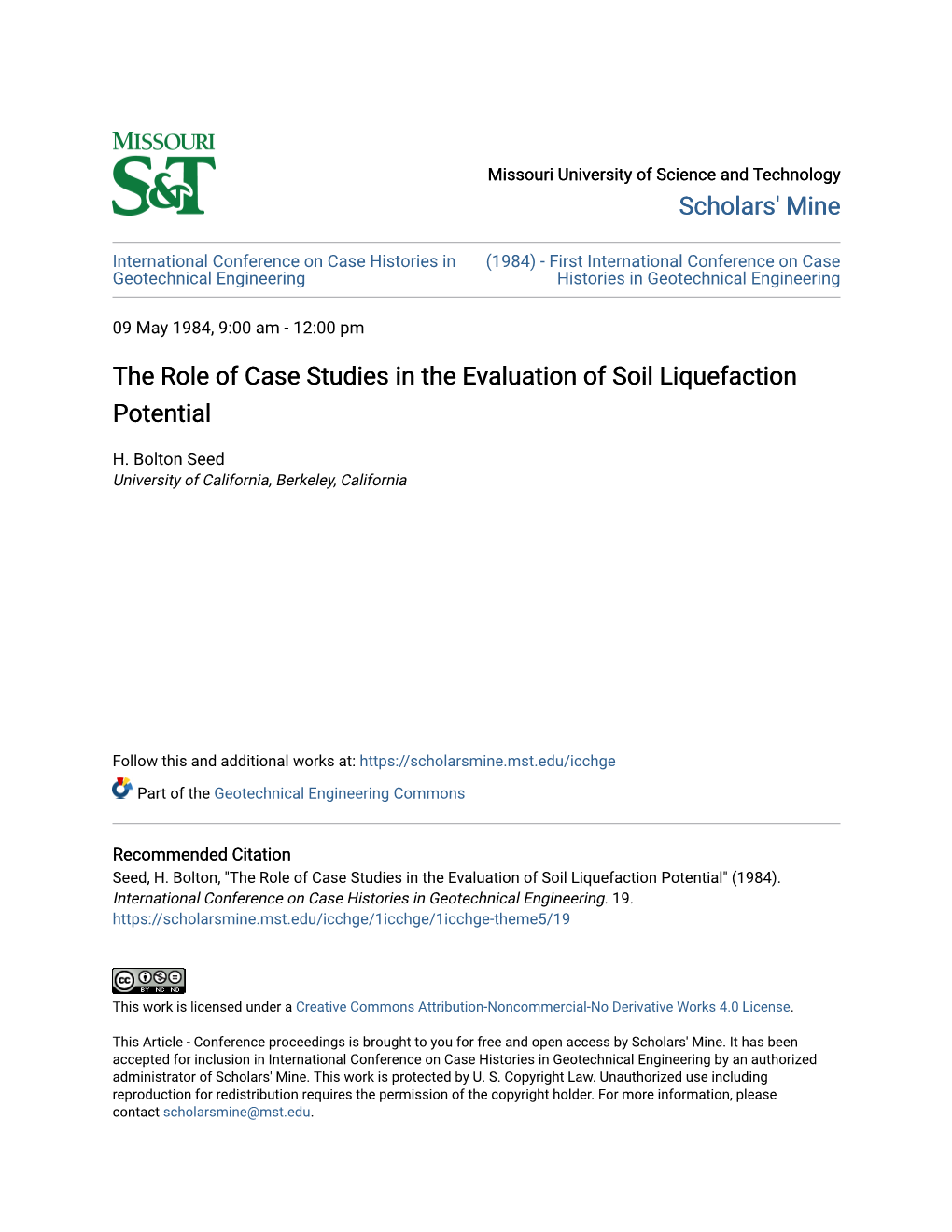 The Role of Case Studies in the Evaluation of Soil Liquefaction Potential