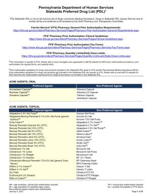 Pennsylvania Department of Human Services Statewide Preferred Drug List (PDL)*