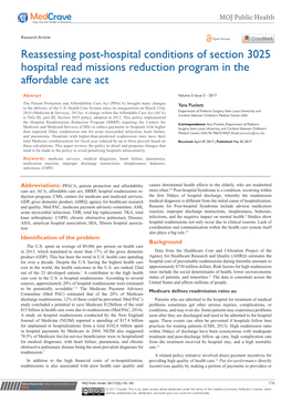 Reassessing Post-Hospital Conditions of Section 3025 Hospital Read Missions Reduction Program in the Affordable Care Act