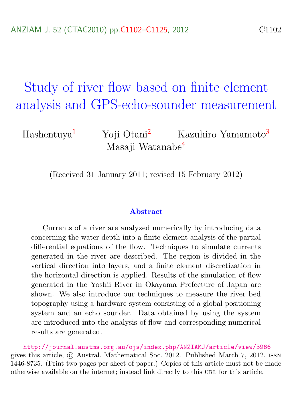 Study of River Flow Based on Finite Element Analysis and GPS-Echo
