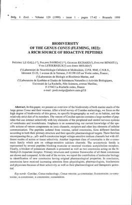Biodiversity of the Genus Conus (Fleming, 1822): a Rich Source of Bioactive Peptides