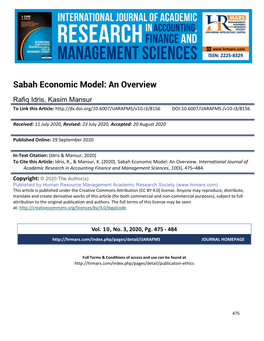 Sabah Economic Model: an Overview