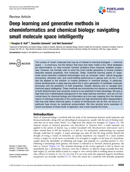 Deep Learning and Generative Methods in Cheminformatics and Chemical Biology: Navigating Small Molecule Space Intelligently
