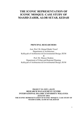 Case Study of Masjid Zahir, Alor Setar, Kedah