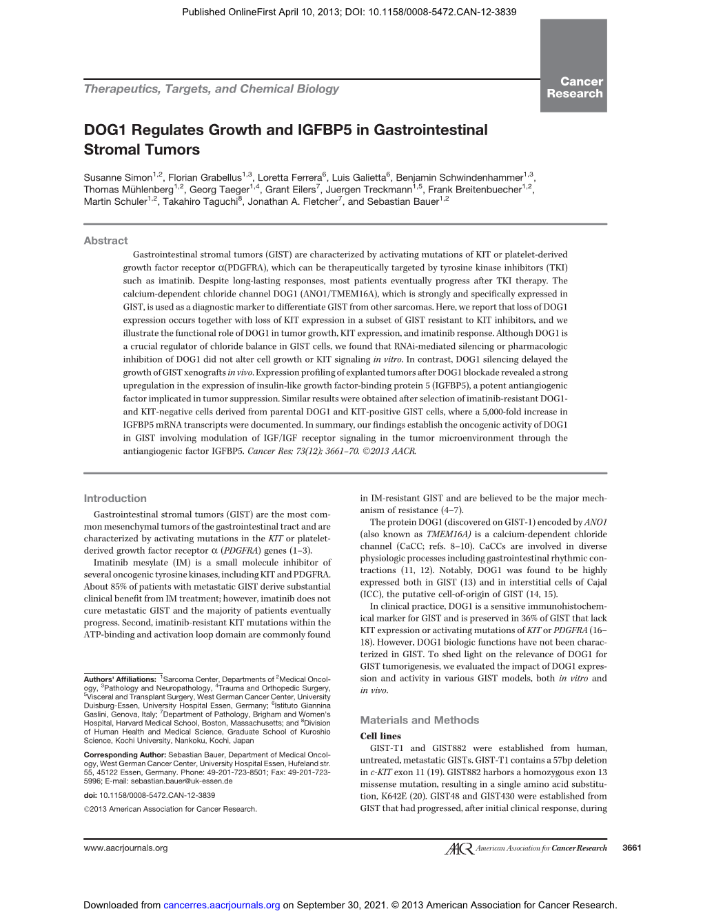 DOG1 Regulates Growth and IGFBP5 in Gastrointestinal Stromal Tumors