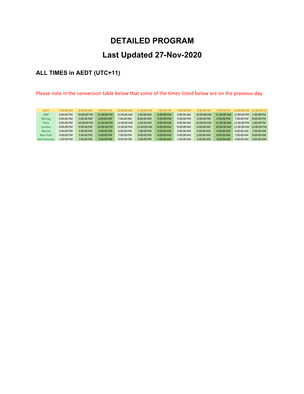 DETAILED PROGRAM Last Updated 27-Nov-2020